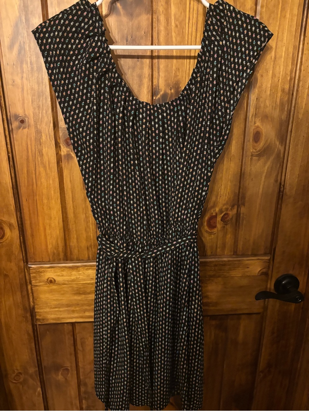 LC Lauren Conrad Black Floral Tie-Waist Midi Dress